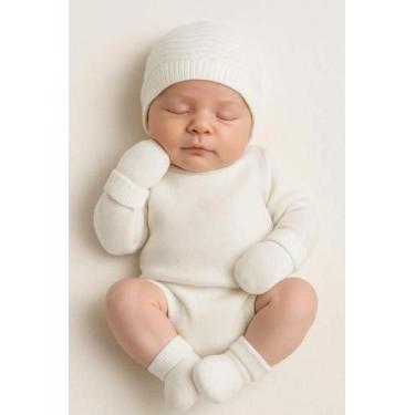 Imagem de Kit Maternidade Bebê Recém-nascido Touca,Luva,meia Papilloo, Branco