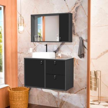 Imagem de Conjunto Gabinete para Banheiro com Cuba Sobrepor, Tampo de Vidro e Es