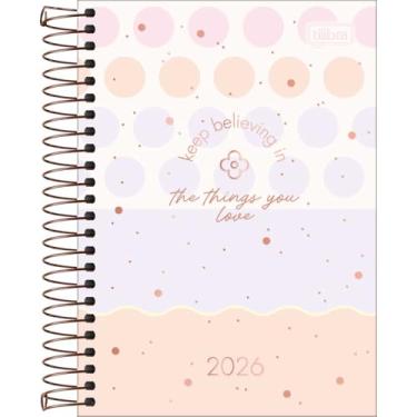 Imagem de Tilibra - Agenda Espiral Diária 12,9 x 18,7 cm Soho 2026 - Fundo Bege com Bolas Lilás