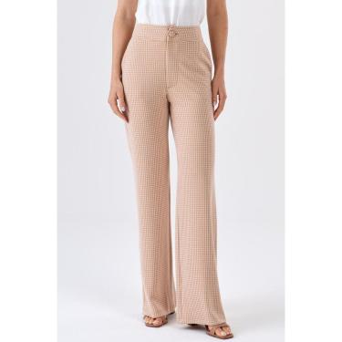 Imagem de Calça PKS Alfaiataria Jacquard Pied De Poule Bege-Feminino