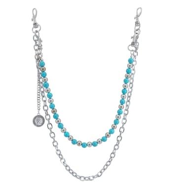 Imagem de GOGZBD Chaveiro de corrente de calças em camadas para mulheres e homens com contas e correntes de jeans, Dourado, M