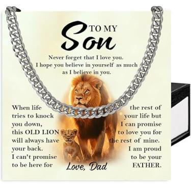 Imagem de SUTERY Colar To My Son de Mom and Dad, corrente cubana para filho, presentes de Natal com cartão de mensagem e caixa, Aço inoxidável, Sem Pedra Preciosa
