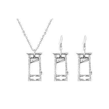 Imagem de 2 pares de brincos de guilhotina de faca gótica de terror preto faca de decapitação porta assustadora brincos pendentes cosplay festa de Halloween joias legais presentes, Medium, Zinco, Sem Pedra