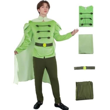 Imagem de Saephaw Fantasia de príncipe para homens, sapo, Naveen, calça de adulto, conjunto de cinto de capa para Halloween, fantasia de cosplay, Verde, M