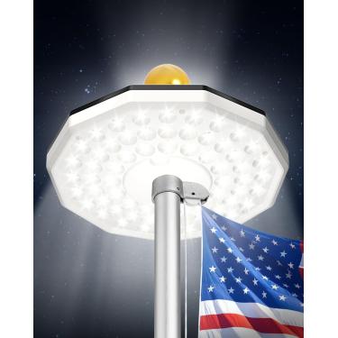 Imagem de vimwing Poste de bandeira movido a energia solar, 76 LEDs ultra brilhantes para mastros de bandeira de 15 a 25 pés, IP65 à prova d'água ao ar livre, 3 modos de brilho, bateria de 2600 mAh, acende