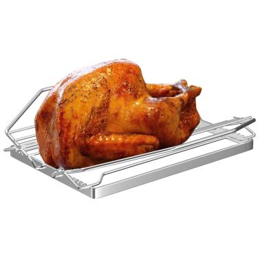Imagem de Rack ajustável para torrefação de peru, rack em V para assar peru grande, rack de frango para forno, defumadores, grelhas, suporte dobrável em forma de V, grelha de assadeira de aço inoxidável