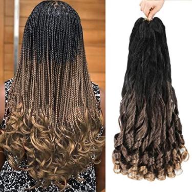 Imagem de Cabelo trançado encaracolado francês - 8 pacotes, Ombre de 40,6 cm, pré esticado, pré-enrolado com pontas encaracoladas - Ondulação saltitante, onda solta - Tranças de crochê para mulheres negras