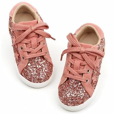 Imagem de GINFIVE Tênis Infantil Meninas Pequenos Sapatos Slip On Rosa Glitter Todder 10