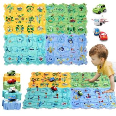 Imagem de Conjunto Puzzle Racer Car Track Ubegger Kids com Roadmap 100 unidades