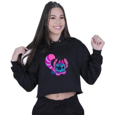Imagem de Cropped Moletom Feminino Lilo Stitch Raposa - Lafre, Preto, M