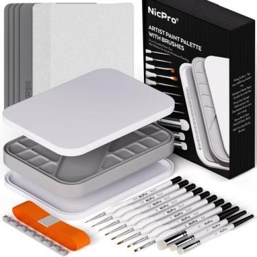 Imagem de Kit de pintura Nicpro Miniature com paleta úmida e 11 pincéis detalhad