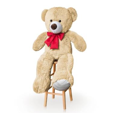 Imagem de Urso De Pelúcia Gigante 1M Com Laço Para Decoração Presente Amor (Doce De Leite Com Vermelho)