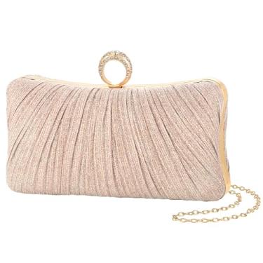Imagem de Bolsa clutch feminina dourada com purpurina, plissada, para festa de casamento nupcial com anel de strass, Champanhe