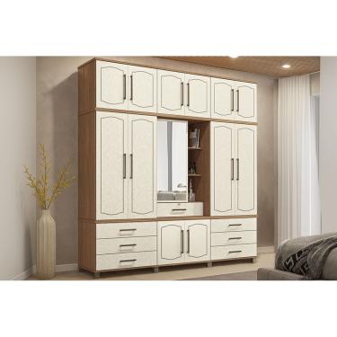 Imagem de Guarda Roupa 13 Portas 1 e 7 Gavetas c/ 1 Espelho Londres Capelinha Jatoba/Areia - Santos Andirá