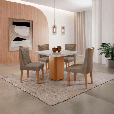 Imagem de Mesa De Jantar Eloise Canto Copo 4 Cadeiras Isadora Moderna Veludo Capuccino/off White/
