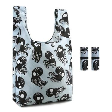 Imagem de BeeGreen Embalagem com 2 sacos de compras reutilizáveis para amantes de polvo para compras com sacolas de compras fofas para mulheres, grande capacidade, durável e elegante, ideal para uso diário e