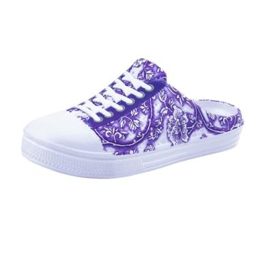 Imagem de TANTANC Pantufas femininas para jardim, com orifício de malha, respirável, verão, para uso interno/externo, praia, chuveiro, calçados aquáticos, Flor roxa 1, 36 BR