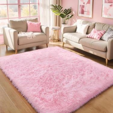 Imagem de Tapetes de área rosa fofos, 10 x 15 cm, para quarto de crianças, berçário, decoração de dormitório, tapete fofo de pelúcia para bebês e crianças pequenas