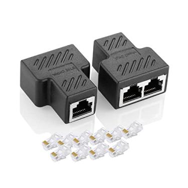 Imagem de Divisor Ethernet RJ45, conector extensor de 1 a 2 Ethernet fêmea para 2 fêmeas 8P8C extensor plugue LAN casal divisor de rede para cabo Cat5 Cat5e Cat6 Cat6e Cat7. (1 par divisor Ethernet + 10