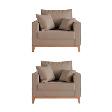 Imagem de Kit 2 Poltronas Beny Amamentação Com 2 Almofadas Base Em Madeira Maciça Tecido Veludo Bege