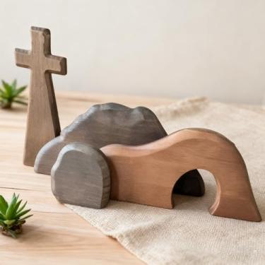 Imagem de BEWITU Cena de Páscoa de tumba vazia de madeira e decoração cruzada, ideal para casa religiosa, mesa de escritório e decoração de celebração de Páscoa, decorações religiosas