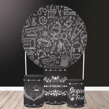 Imagem de Trio Capa Cilindro + Painel Redondo Formatura Chalkbord - Decorando e 