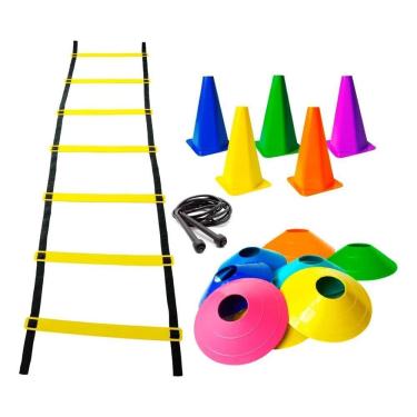 Imagem de 2X Kit Funcional 5 Cones 5 Chapéus 1 Escada E 1 Corda De Pul