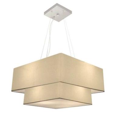 Imagem de Lustre Pendente Duplo Quadrado Vivare Md-4083 Cúpula Em Tecido 70x50cm - Bivolt Algodão-crú 127/220v