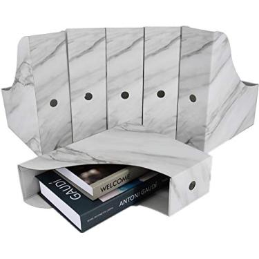 Imagem de Suporte de revistas HUAPRINT (pacote com 6, cinza marmorizante), suporte de papelão para revistas, organizador de documentos, caixa de armazenamento de revistas, com etiquetas