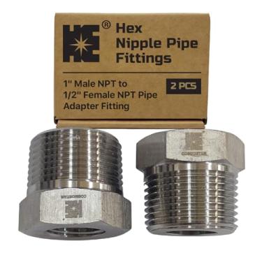 Imagem de Cosmostar Bucha sextavada redutora de aço inoxidável 304 2 peças, NPT macho de 2,5 cm para NPT fêmea de 1/5.1 cm, adaptador de tubo resistente para aplicações hidráulicas e encanamento