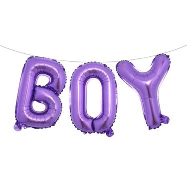Imagem de Letras de balão de 40,6 cm para meninos ou meninas | Balões reveladores de gênero, decorações de revelação de gênero | Decorações de chá de bebê (menino roxo)