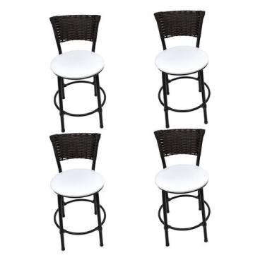 Imagem de Kit 4 banco baixo banqueta cozinha area gourmet - ESPAÇO JUNCO, BRANCO