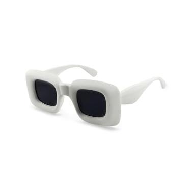 Imagem de Frames on Frames Óculos de sol retrô para mulheres e homens dos anos 90 para festa, clube, uso casual, rave moderno (branco)