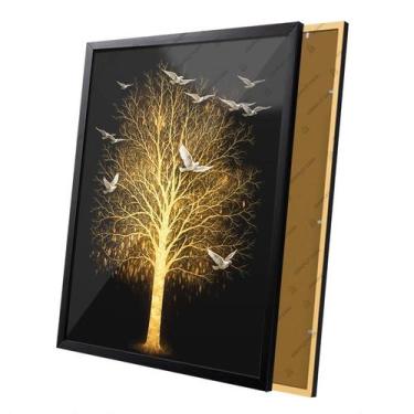 Imagem de Quadro Arvore Da Vida Dourada Pássaro Branco Moldura e Vidro - Complet