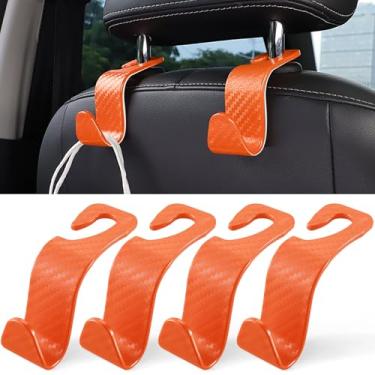 Imagem de LivTee Gancho para bolsa de carro, pacote com 4 ganchos universais para encosto de cabeça, organizador para casacos, guarda-chuvas, mantimentos - fibra de carbono laranja