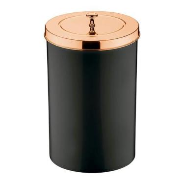 Imagem de Lixeira Preta Com Tampa Metalizada 8 Litros Cesto De Lixo Grande Para 