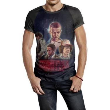 Imagem de Camiseta Raglan Masculina Stranger Things Ref:238 - smoke, Preto, G