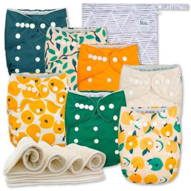 Imagem de Pacote com 7 fraldas de pano Nora's Nursery com inserções e bolsa úmid