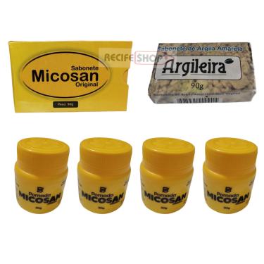 Imagem de Kit Micosan Top 3 Meses Uso Comprovado Original 4 Pomada 1 Argila 1 Sabonete em Barra