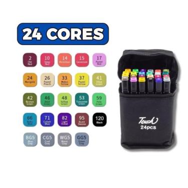 Imagem de Kit Estojo De 24 Canetas Marcadoras Coloridas Ponta Dupla - Touch