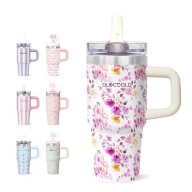 Imagem de DLOCCOLD Copo de aço inoxidável de 473 ml com tampa e canudo, copo de viagem isolado a vácuo de parede dupla com tampa de palha, caneca de café de viagem reutilizável, compatível com porta-copos