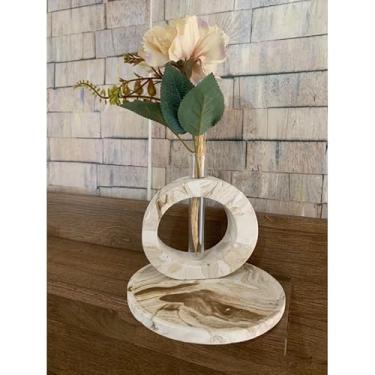 Imagem de Vaso Decorativo Artesanal Oval Boho em Cimento (2 peças= vaso + bandeja Ocre)