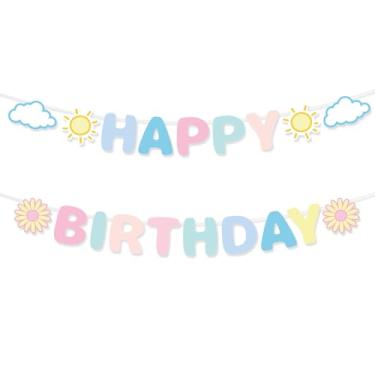 Imagem de Pastel Happy Birthday Banner, Pré-Enfiado Arco-Íris Decorações Festa Aniversário Macaron com Sol Padrão Margarida Decoração Parede Pendurada para Mulheres Meninas Meninos Adultos Fundo