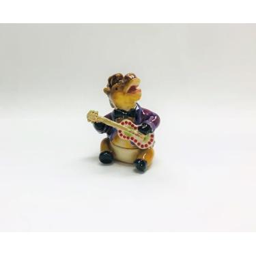 Imagem de Cristiani Collezione Caixa de bugigangas de cavalo musical de estanho banhada a ouro 14K feita à mão, estanho esmaltado à mão, ouro roxo, detalhes de cristal austríaco, pequenas joias infantis