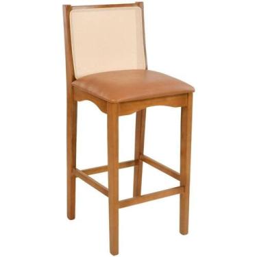 Imagem de Banqueta Toscana Madeira Maciça Carvalho Tela Bege material sintético 