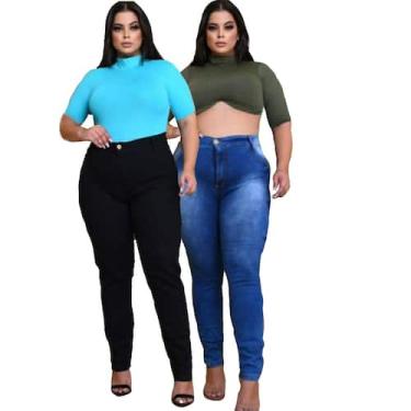 Imagem de KIT 2 Calça Jeans Feminina Plus Size Cintura Alta Com Lycra Elastano P