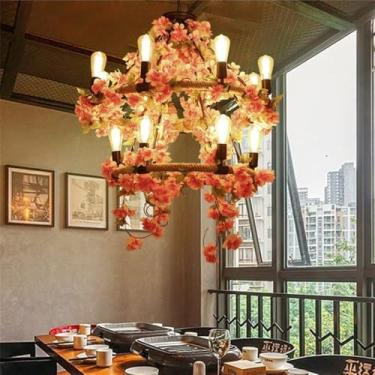 Imagem de Candelabro retrô americano LED Estilo industrial Criatividade Corda de cânhamo Música Restaurante Bar Cafeteria Leite Chá Loja Roupas Plantas Verdes Decoração Pingente Luz (B 14 luzes)