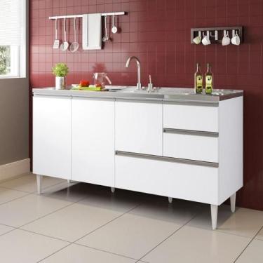 Imagem de Balcão Maceió Para Pia 1,50 3 Portas Com Gavetão Branco - MILANI MOVEL