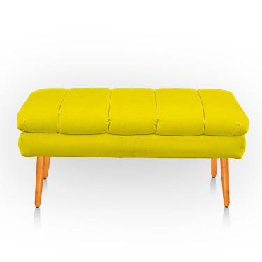 Imagem de Puff Aparador Estofado Italy Decorativo Veludo Cor Amarelo