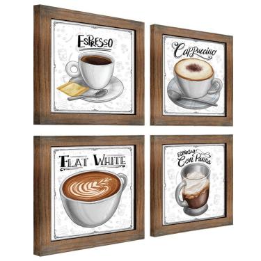 Imagem de Quadro Decorativo Café Expresso Padaria Cozinha 12X12Cm 2 Título Moldura Ypê